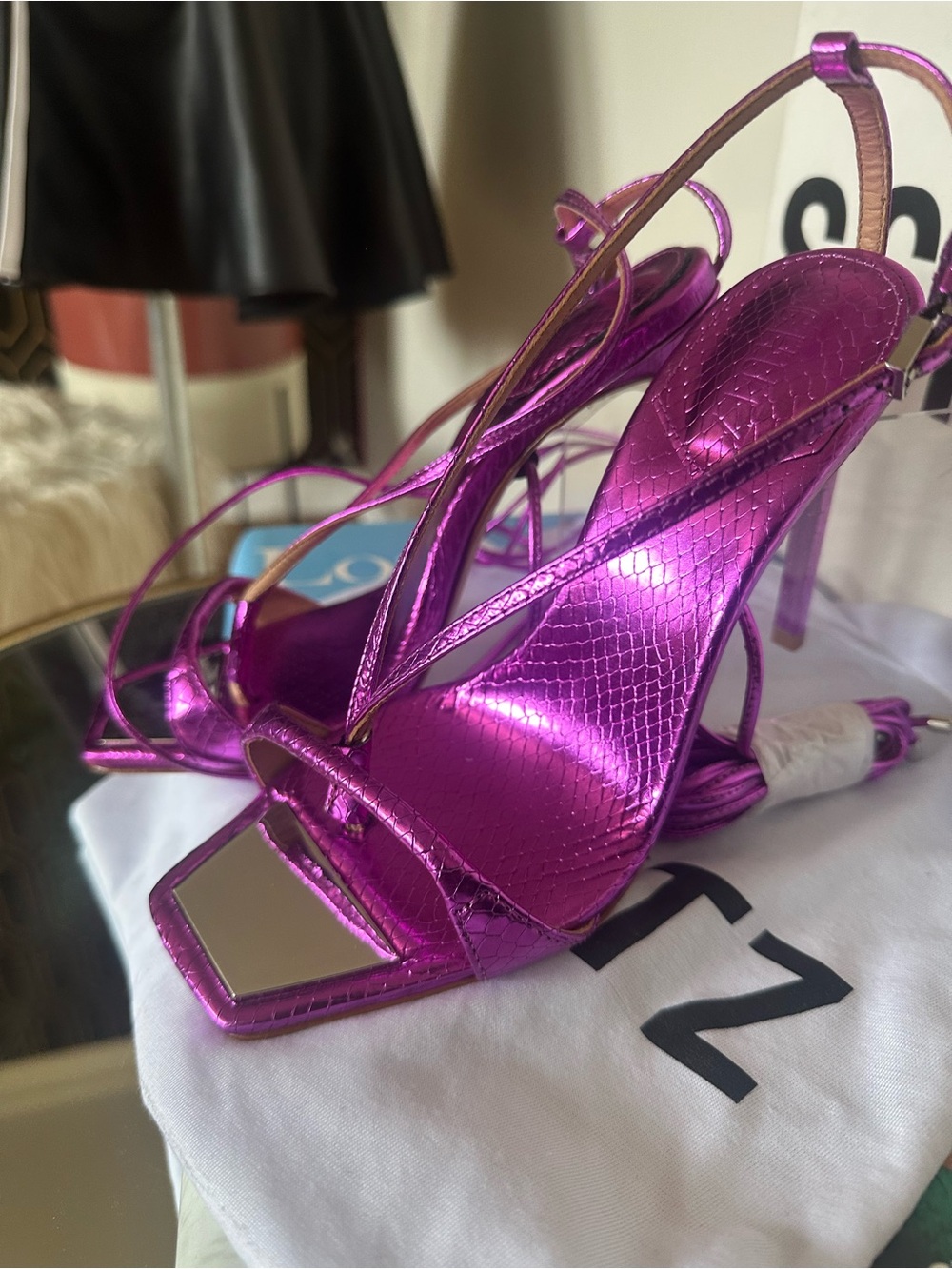 Metallic Fuchsia Strappy Stiletto Heels - Women